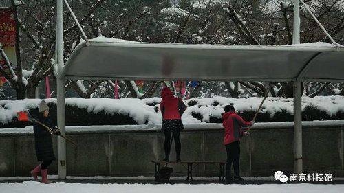 雪中的南京科技館,雪中的你們