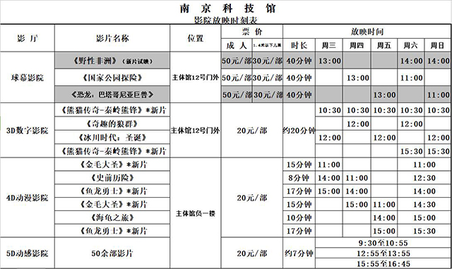 2018年南京科技館影院日常放映時(shí)刻表