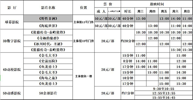 南京科技館日常影院放表