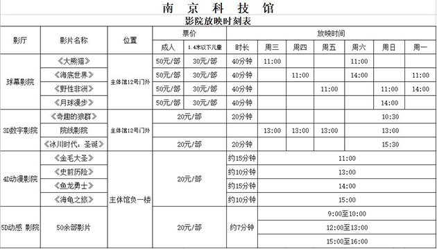 南京科技館影院放映時(shí)間表