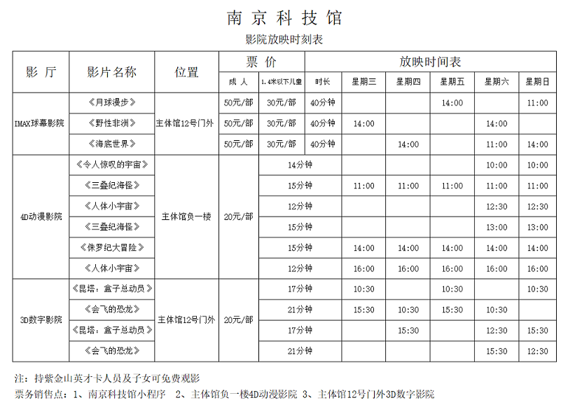 南京科技館影院放映時(shí)刻表4.23-4.24