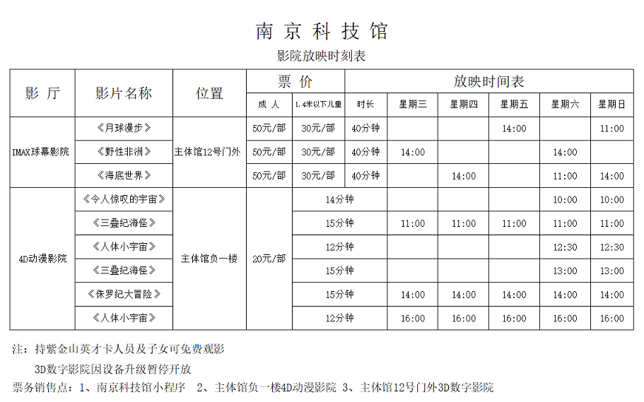 南京科技館影院放映時刻表（6.15-6.19）