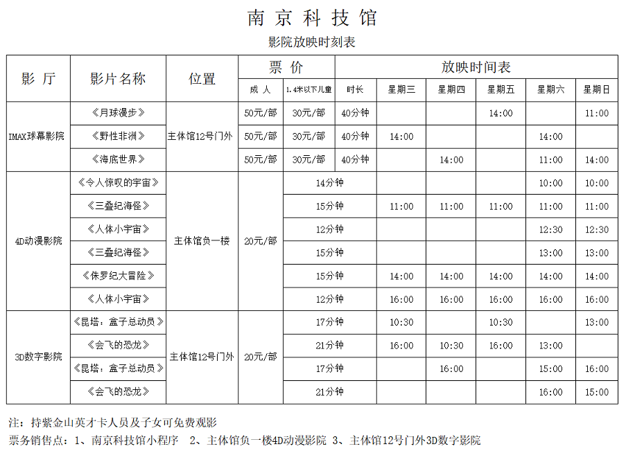 南京科技館影院放映時(shí)刻表（6.24-6.26）